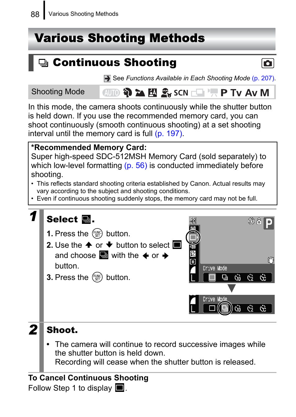 Various shooting methods, Continuous shooting | Canon A650 IS User Manual | Page 90 / 213