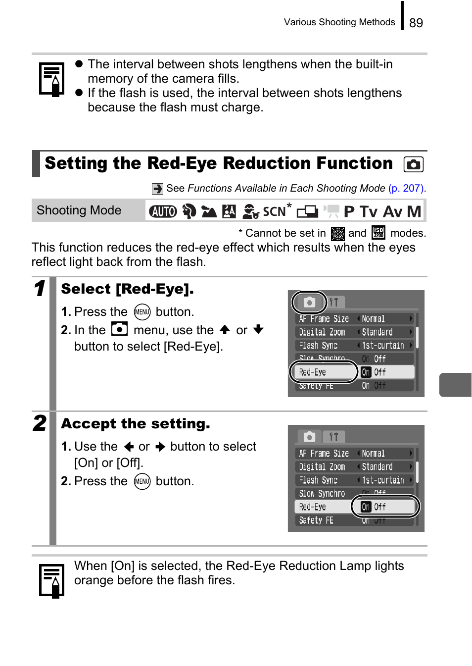 Setting the red-eye reduction function, N lamp, P. 89) | P. 89 | Canon A650 IS User Manual | Page 91 / 213