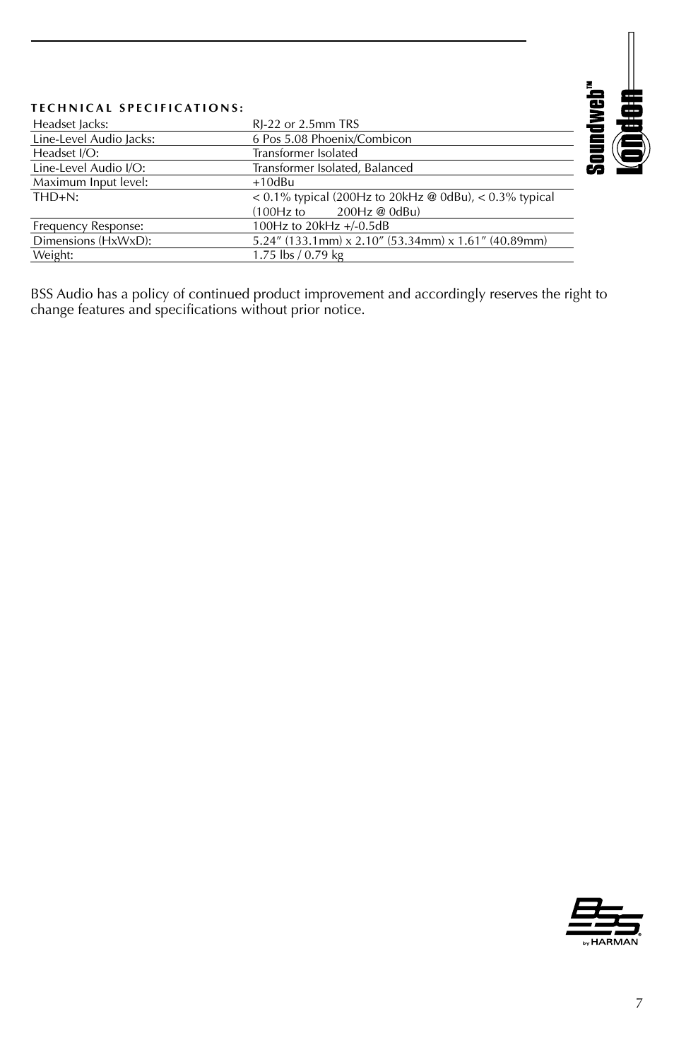 BSS Audio BLU-HIF Install Guide User Manual | Page 7 / 8