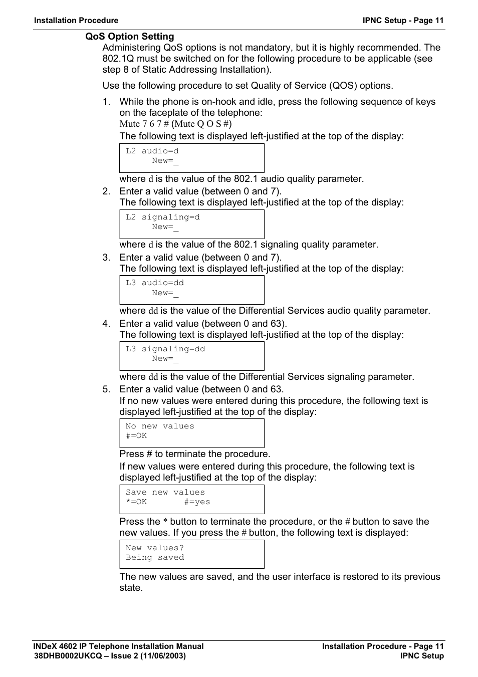 Qos option setting 3 | Avaya INDEX 4602 User Manual | Page 11 / 16