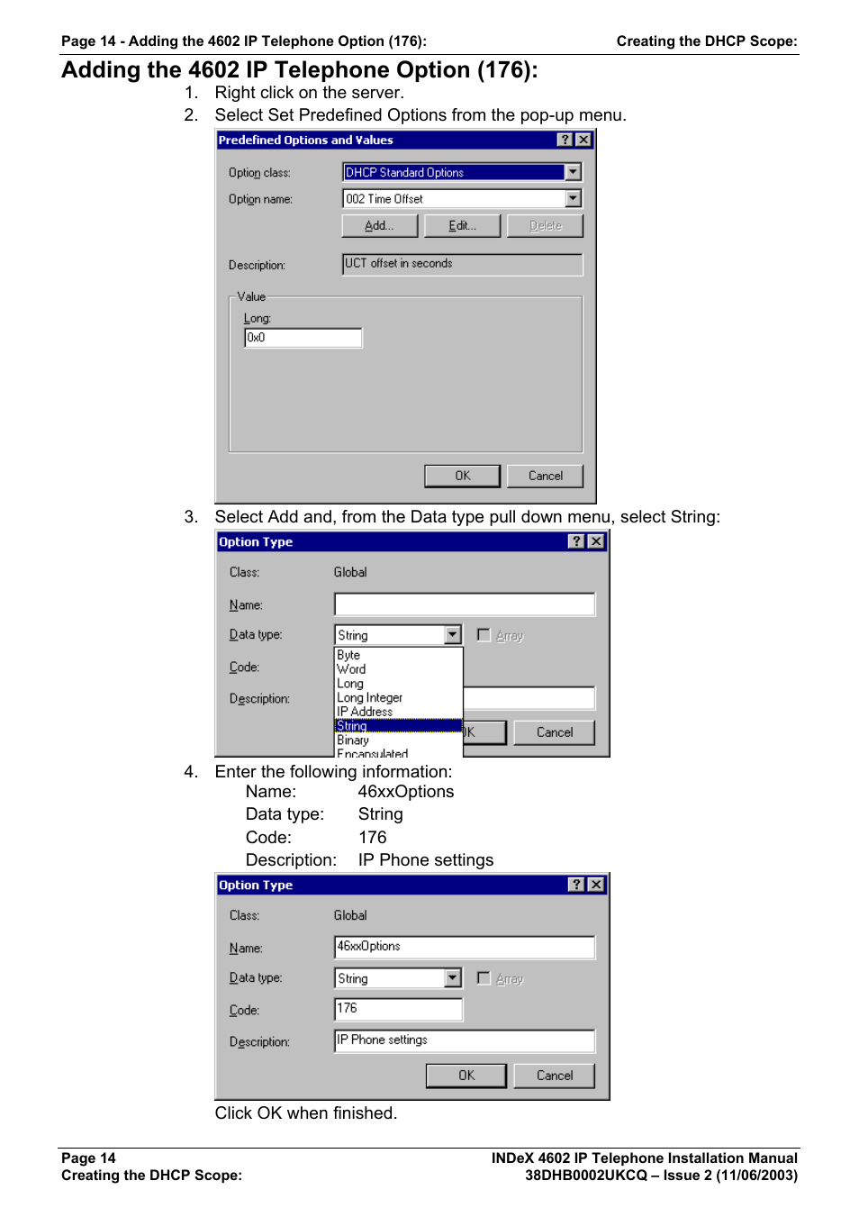 Adding the 4602 ip telephone option (176) | Avaya INDEX 4602 User Manual | Page 14 / 16