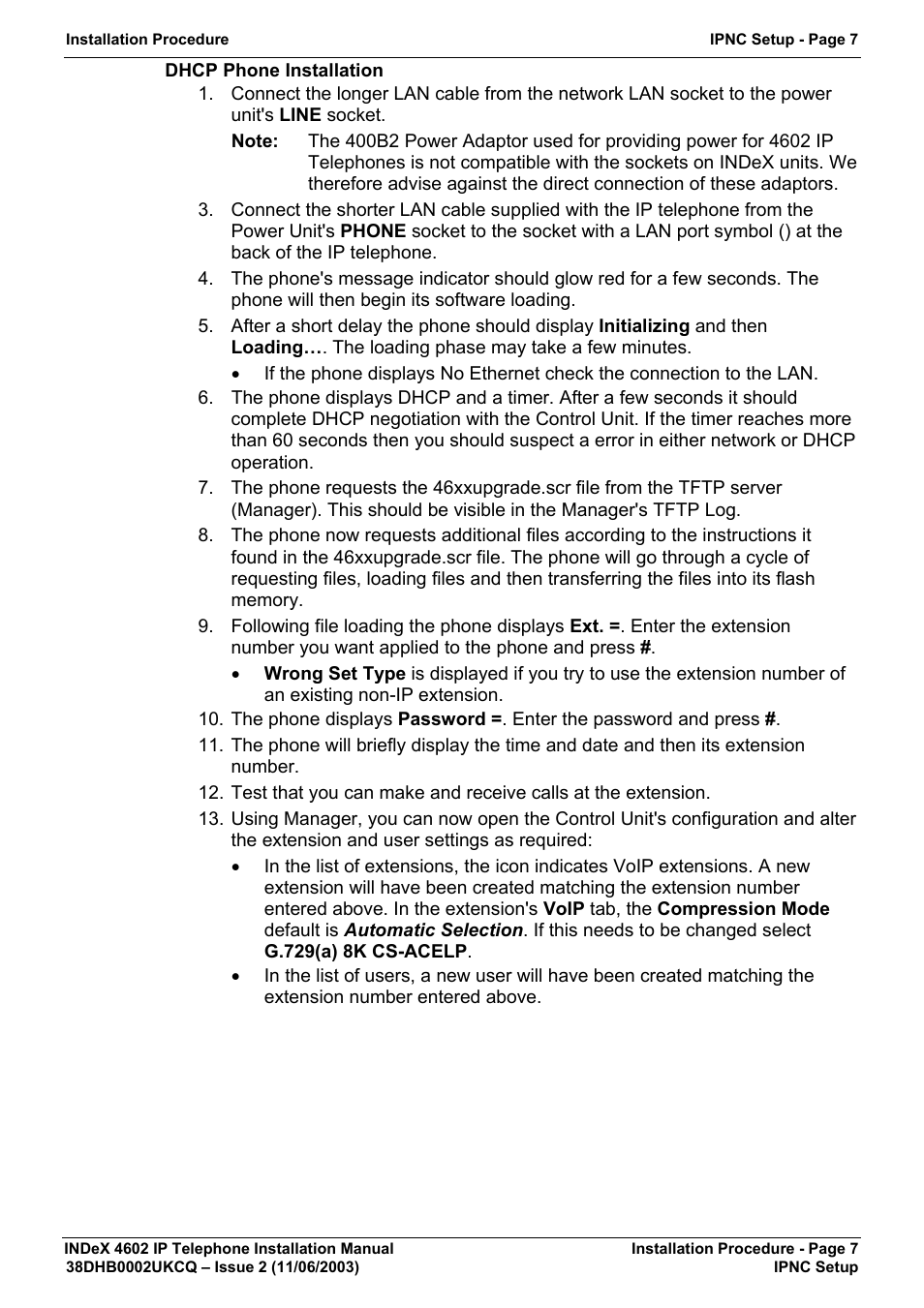 Dhcp phone installation | Avaya INDEX 4602 User Manual | Page 7 / 16