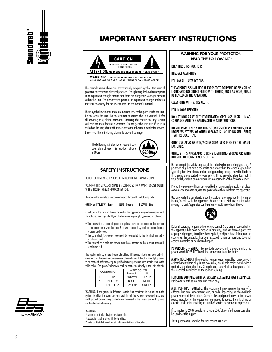 Important safety instructions | BSS Audio BLU-GPX Owner's Manual User Manual | Page 2 / 12