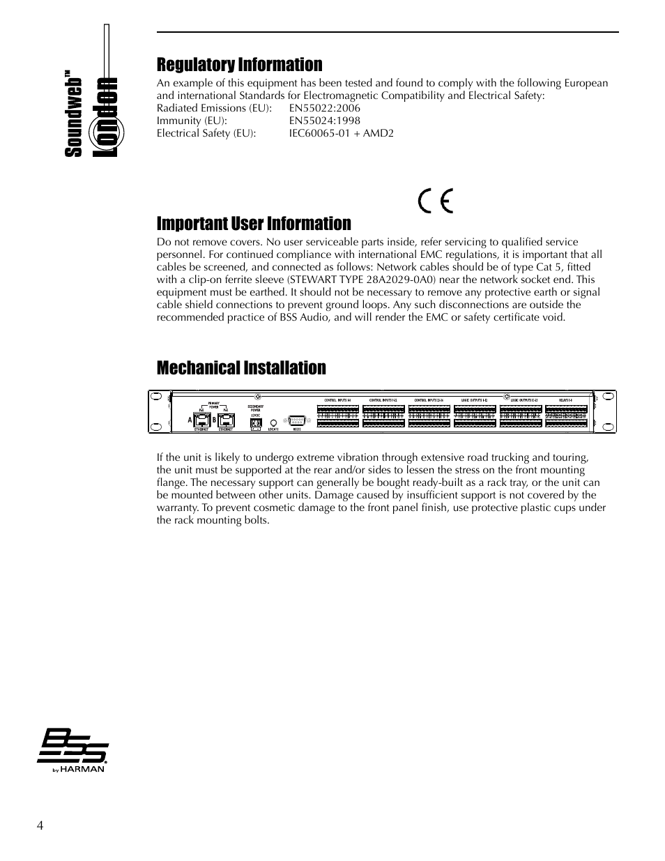 Regulatory information, Mechanical installation important user information | BSS Audio BLU-GPX Owner's Manual User Manual | Page 4 / 12