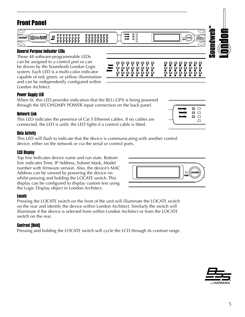 Front panel | BSS Audio BLU-GPX Owner's Manual User Manual | Page 5 / 12