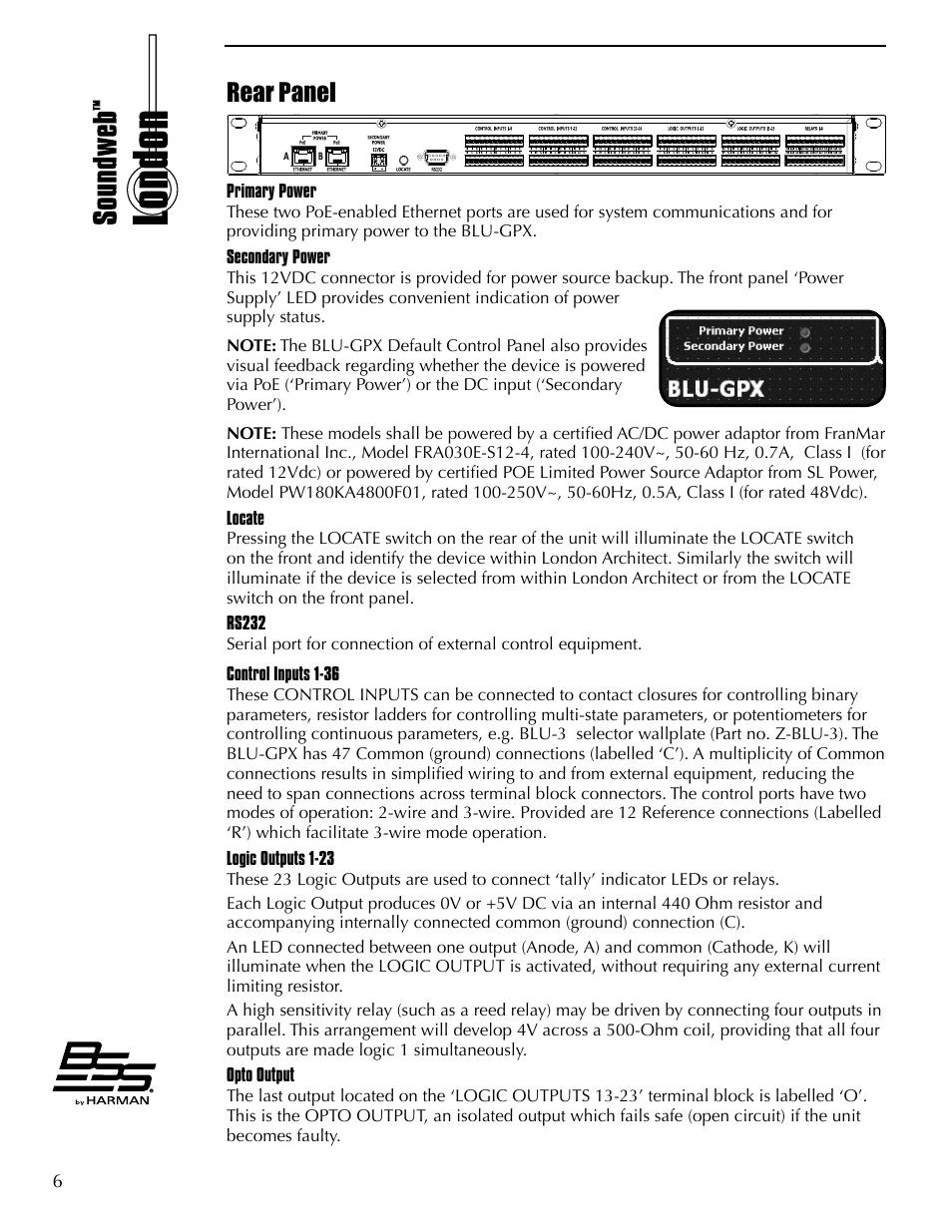 Rear panel | BSS Audio BLU-GPX Owner's Manual User Manual | Page 6 / 12