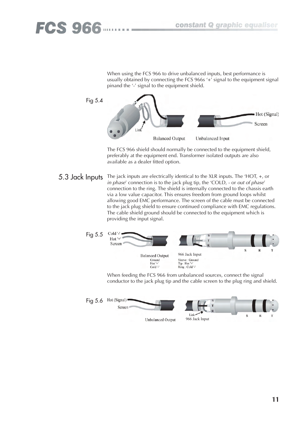 3 jack inputs | BSS Audio FCS-966 Owner's Manual User Manual | Page 11 / 32