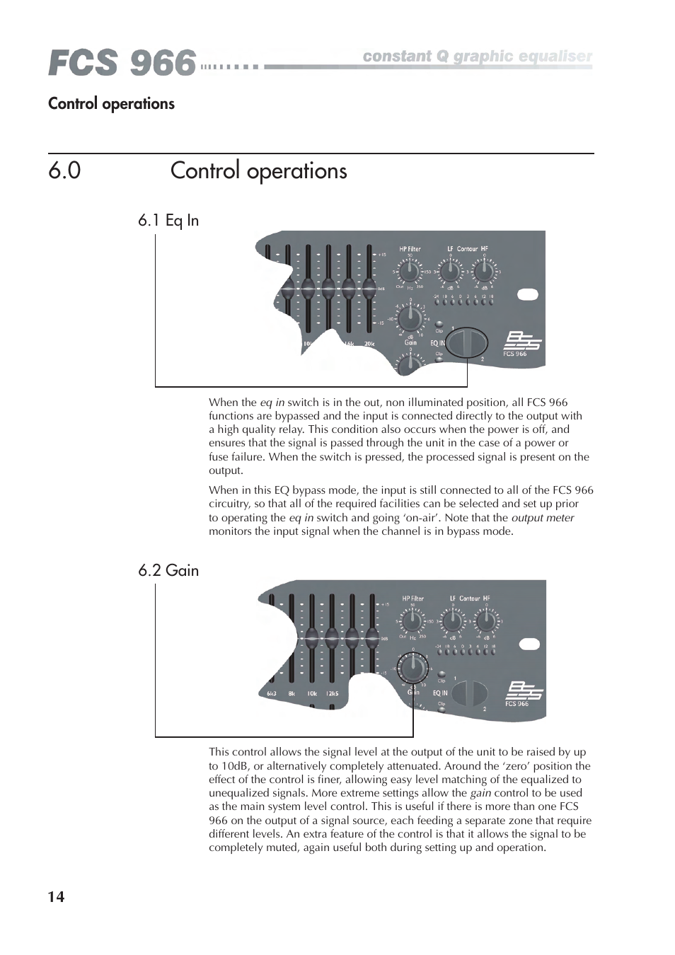 0 control operations | BSS Audio FCS-966 Owner's Manual User Manual | Page 14 / 32