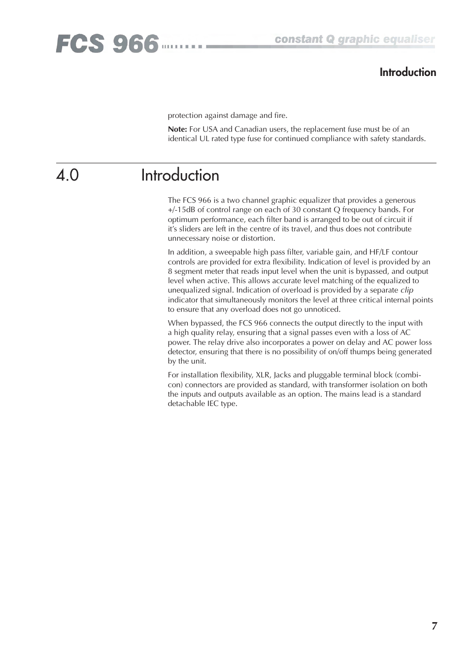 0 introduction | BSS Audio FCS-966 Owner's Manual User Manual | Page 7 / 32