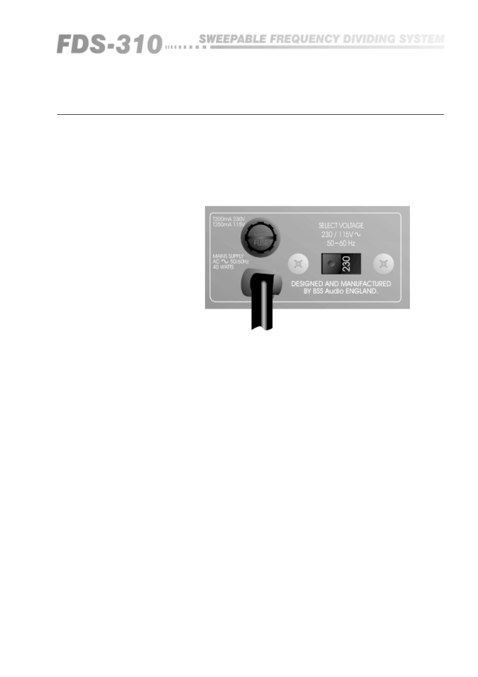 0 mains power connection | BSS Audio FDS-310 Owner's Manual User Manual | Page 13 / 40