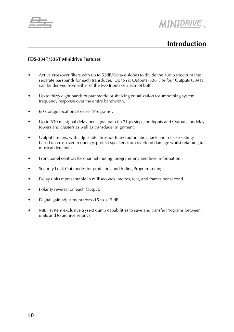 BSS Audio FDS-334T Owner's Manual User Manual | Page 10 / 56