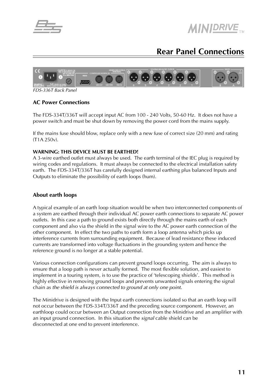 BSS Audio FDS-334T Owner's Manual User Manual | Page 11 / 56