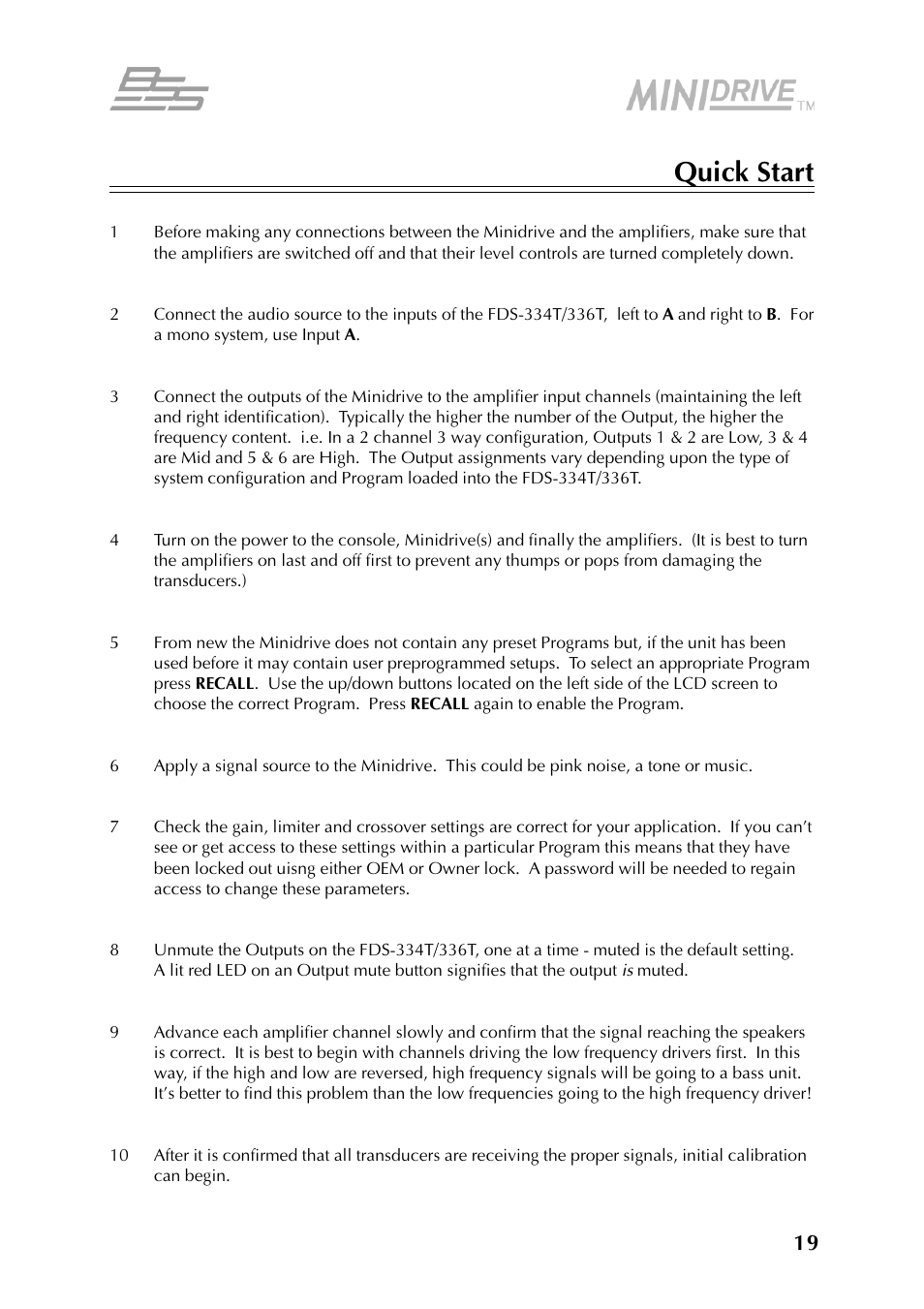 BSS Audio FDS-334T Owner's Manual User Manual | Page 19 / 56