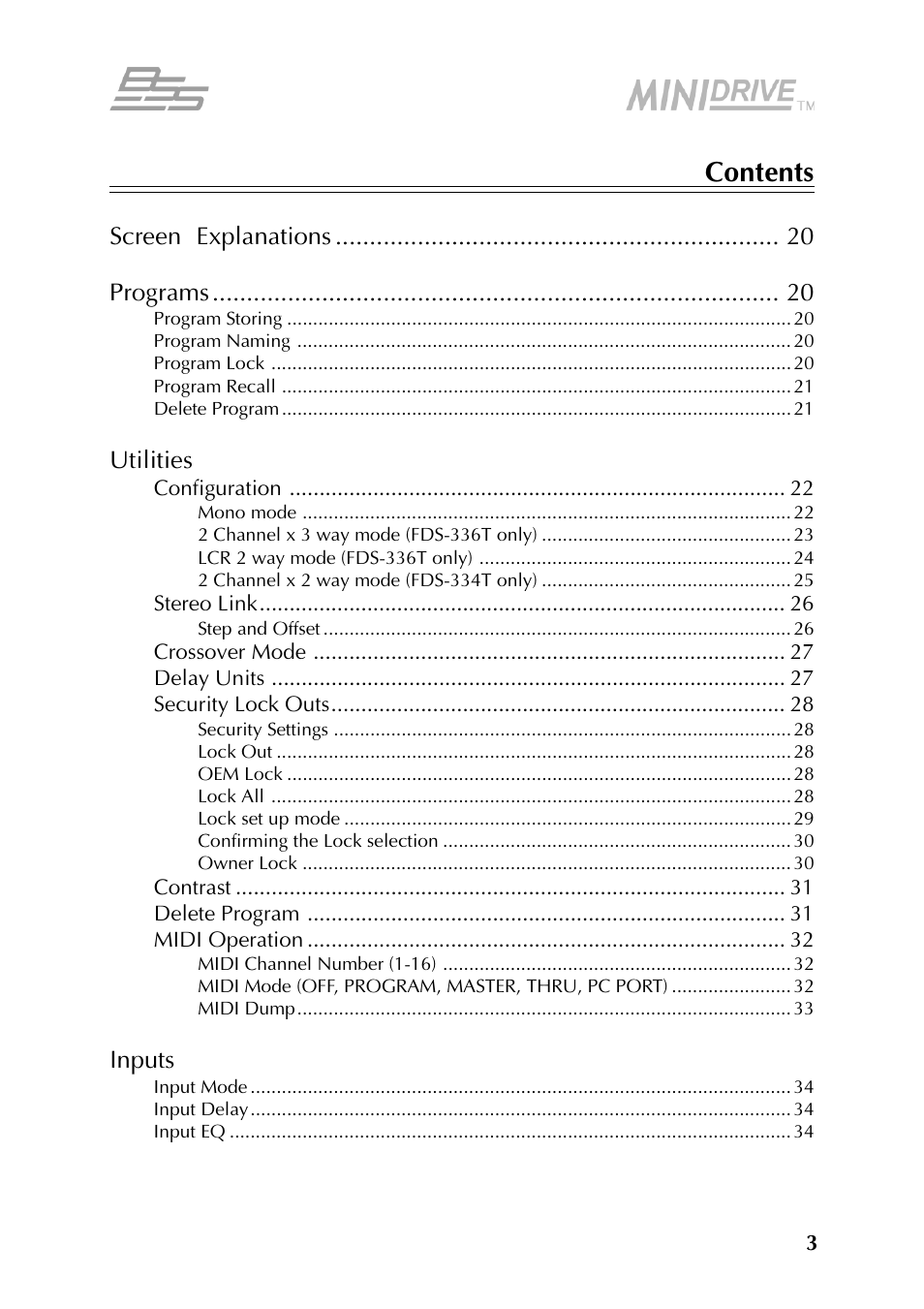 BSS Audio FDS-334T Owner's Manual User Manual | Page 3 / 56