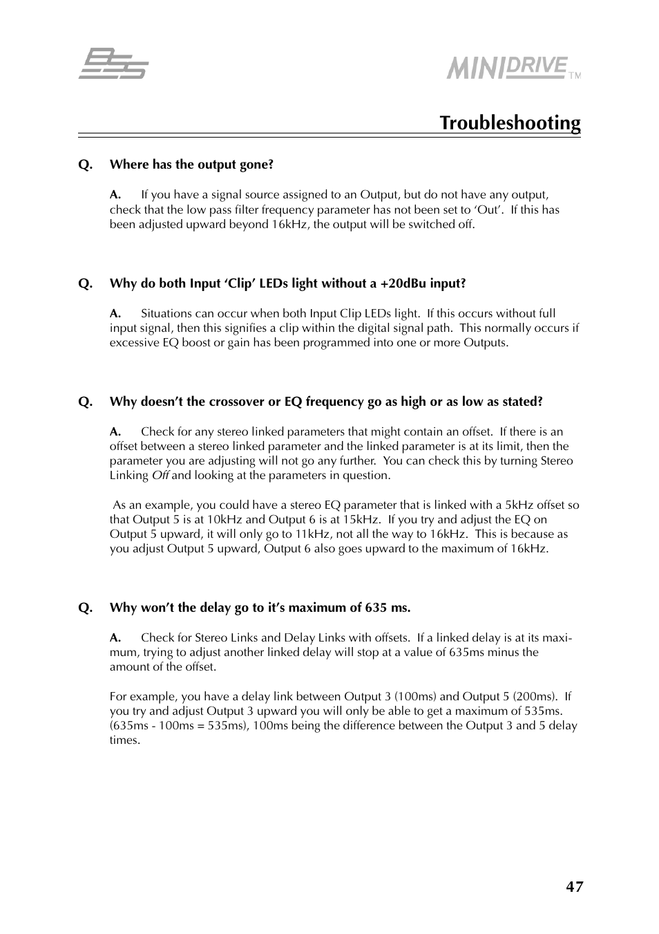 BSS Audio FDS-334T Owner's Manual User Manual | Page 47 / 56