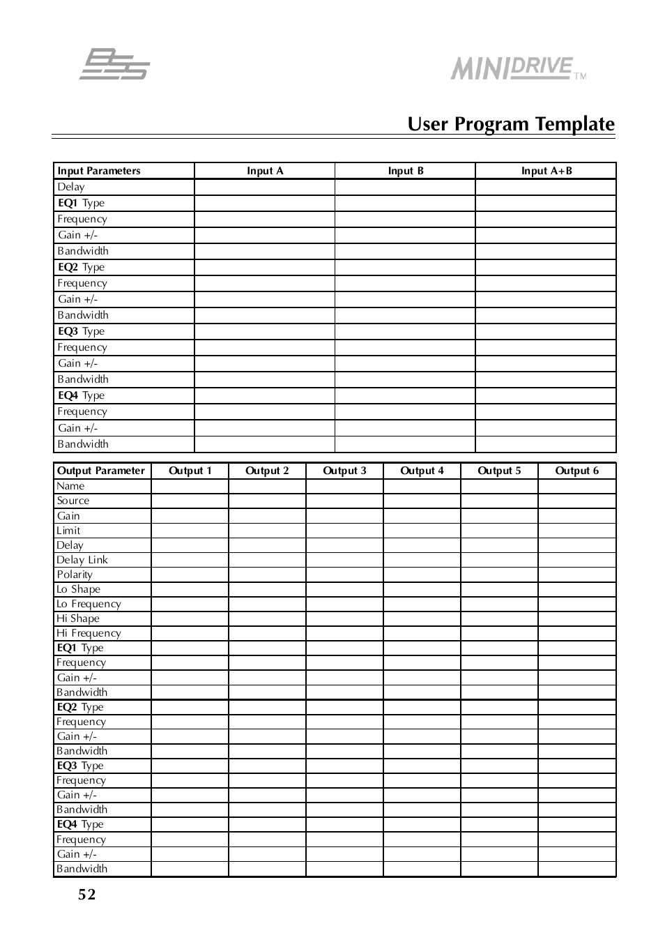 User program template | BSS Audio FDS-334T Owner's Manual User Manual | Page 52 / 56