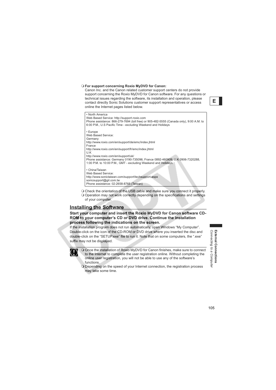 Installing the software | Canon DC20  EN User Manual | Page 105 / 148