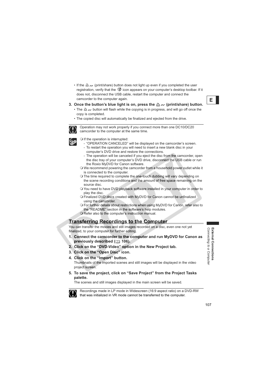 Transferring recordings to the computer | Canon DC20  EN User Manual | Page 107 / 148