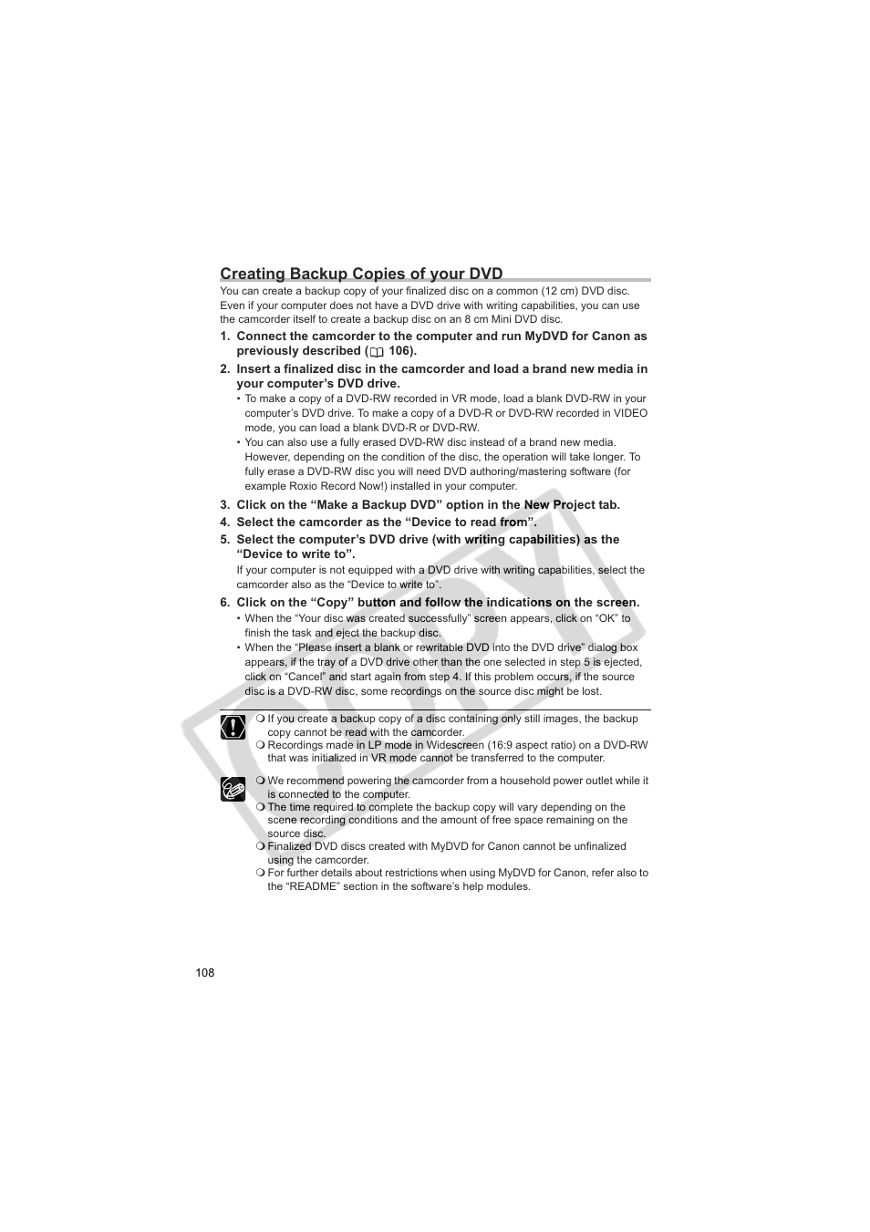 Creating backup copies of your dvd | Canon DC20  EN User Manual | Page 108 / 148