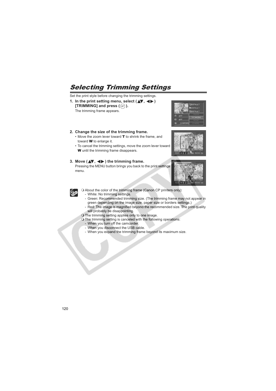 Selecting trimming settings | Canon DC20  EN User Manual | Page 120 / 148