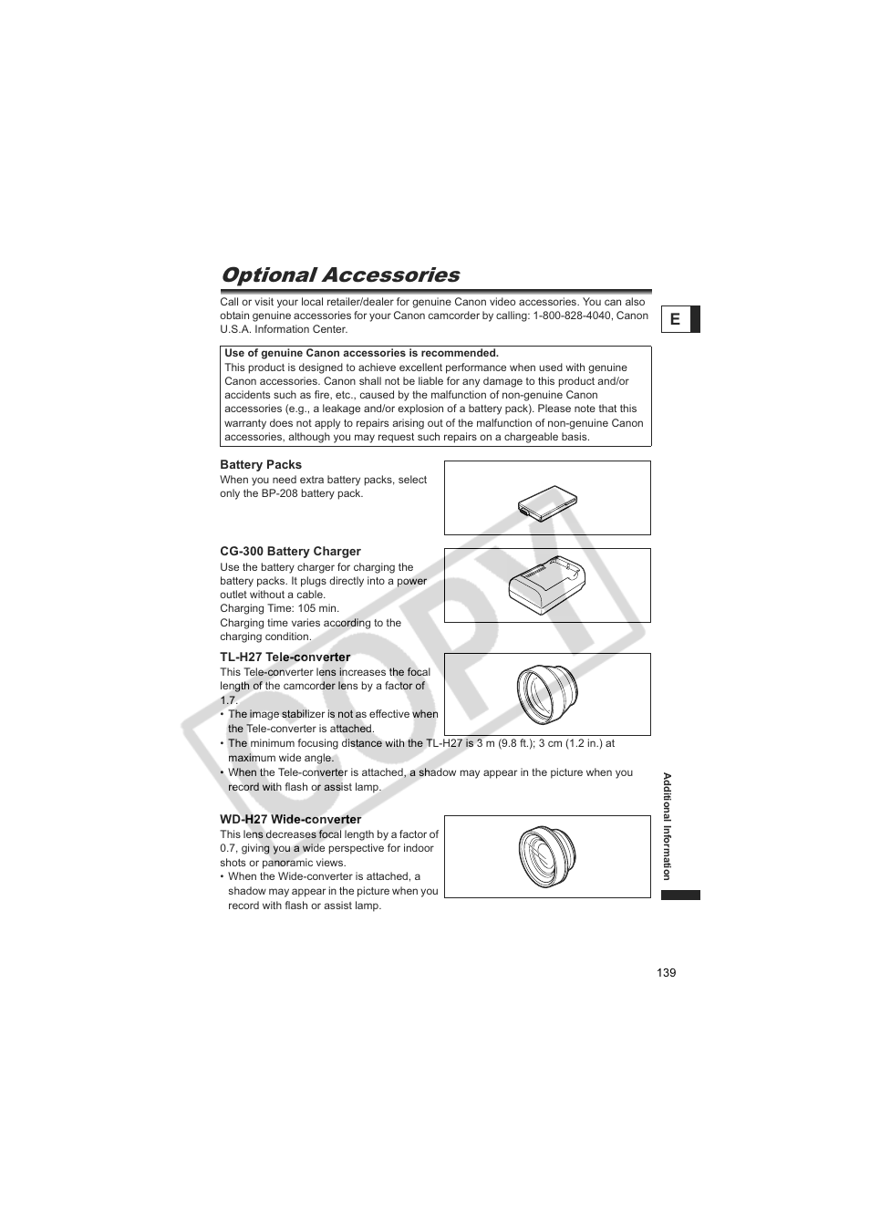 Optional accessories | Canon DC20  EN User Manual | Page 139 / 148