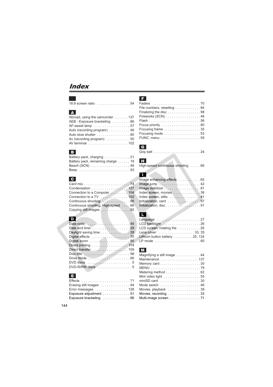 Index | Canon DC20  EN User Manual | Page 144 / 148