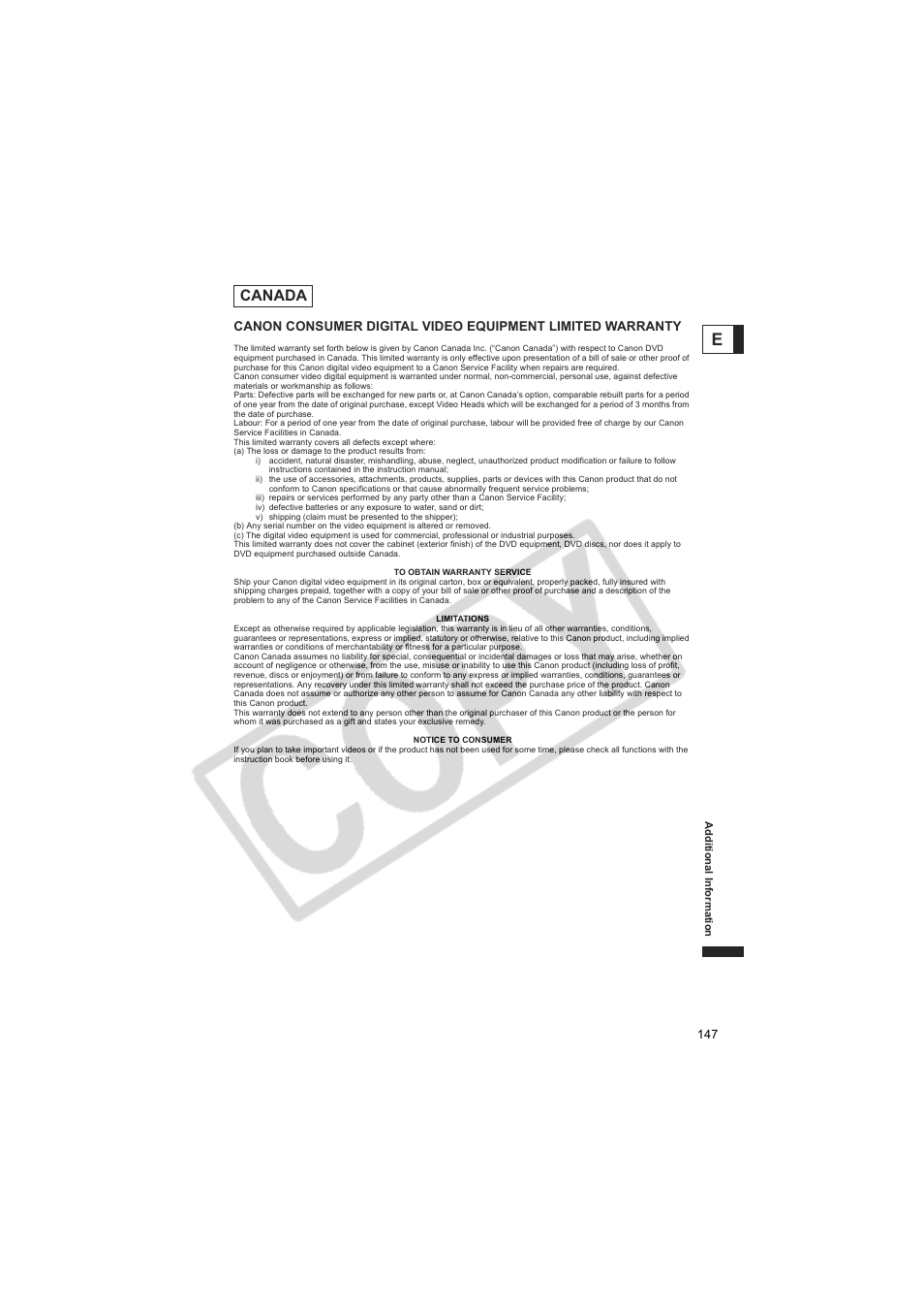 Canada | Canon DC20  EN User Manual | Page 147 / 148