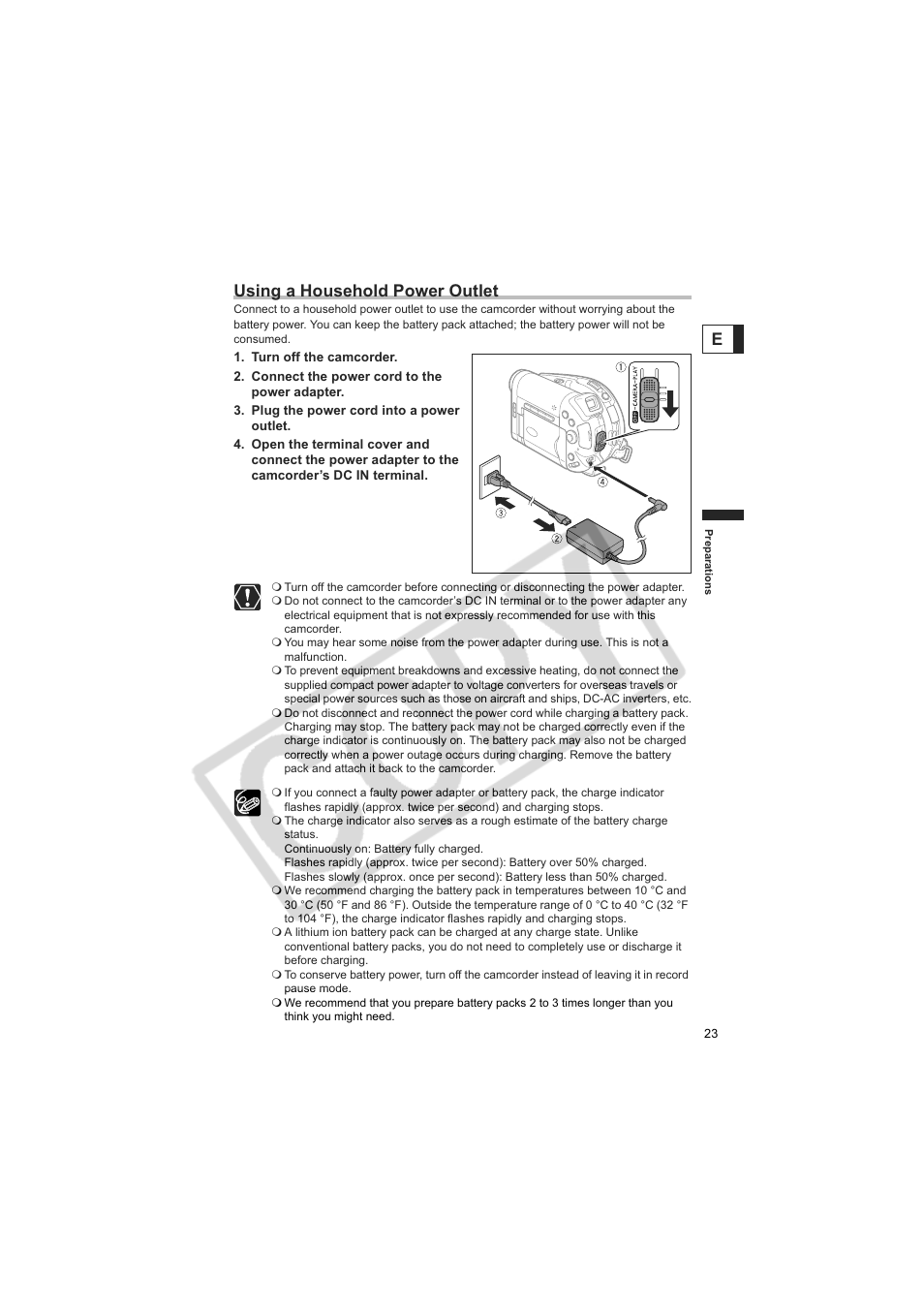 Eusing a household power outlet | Canon DC20  EN User Manual | Page 23 / 148