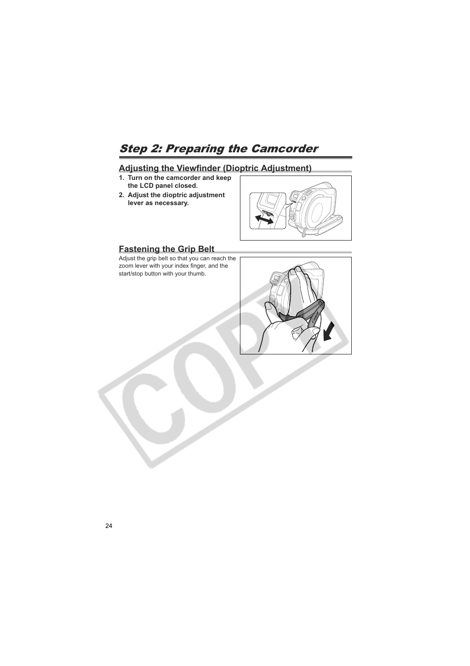 Step 2: preparing the camcorder | Canon DC20  EN User Manual | Page 24 / 148