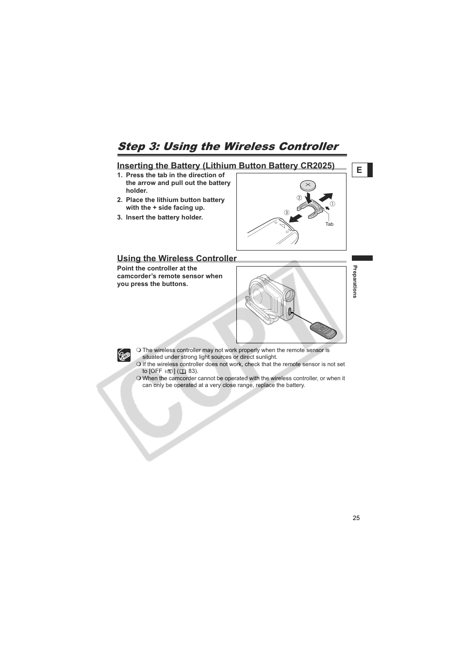 Step 3: using the wireless controller, Using the wireless controller | Canon DC20  EN User Manual | Page 25 / 148