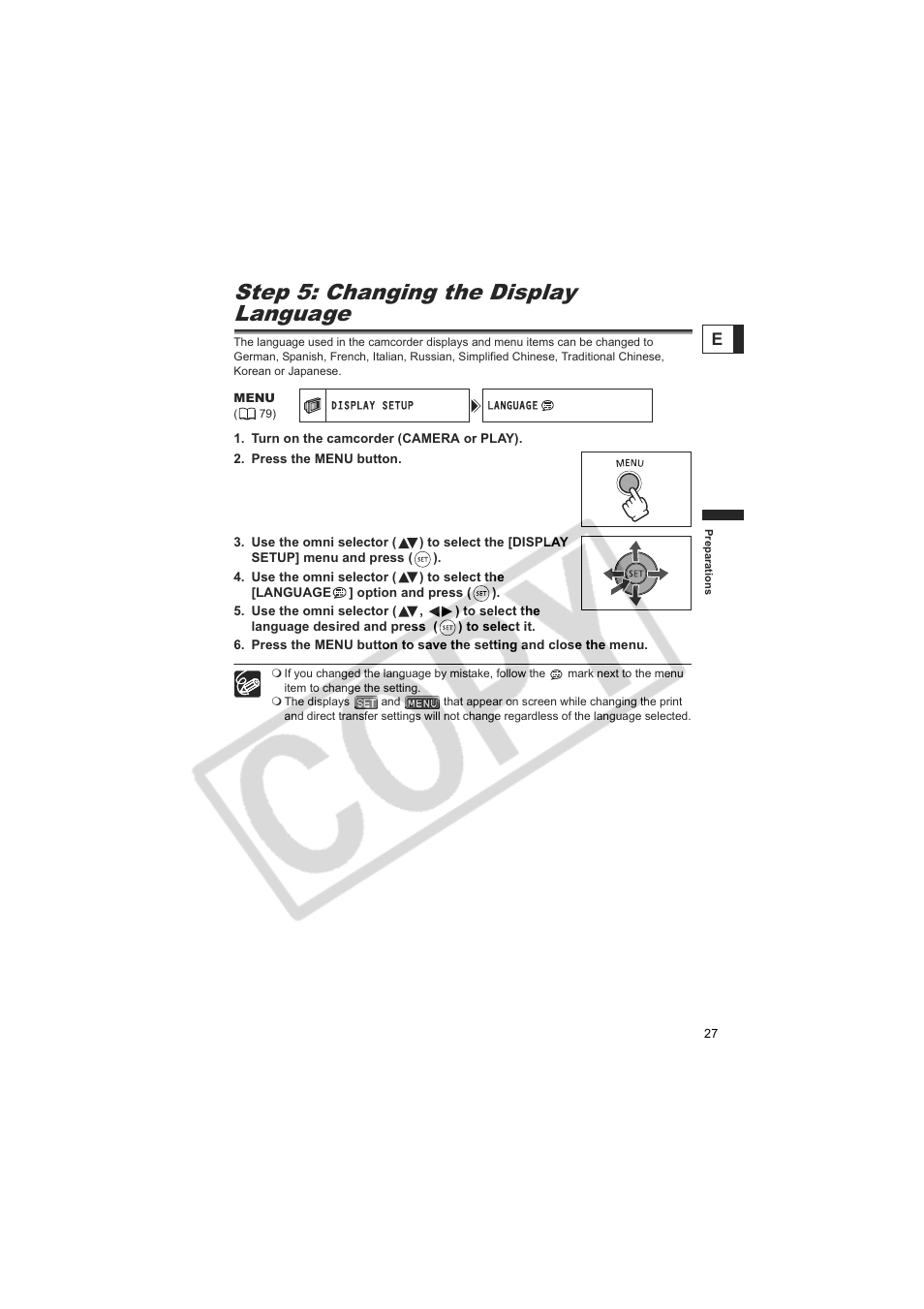 Step 5: changing the display language | Canon DC20  EN User Manual | Page 27 / 148