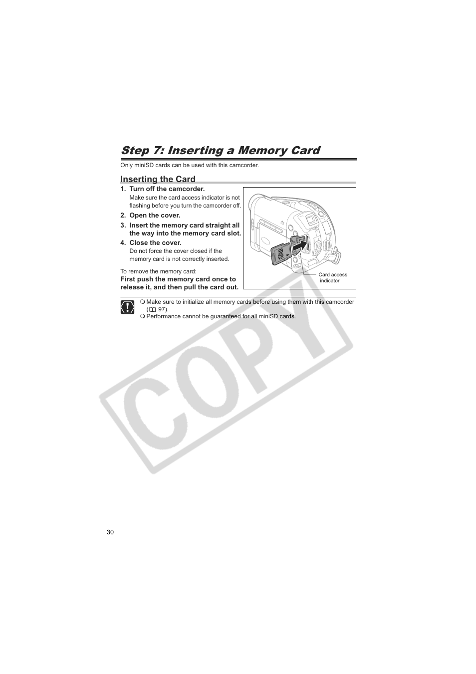 Inserting the card | Canon DC20  EN User Manual | Page 30 / 148