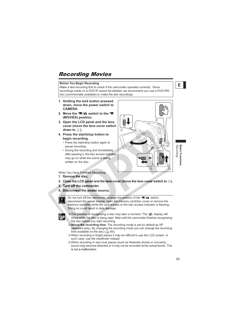 Recording movies | Canon DC20  EN User Manual | Page 33 / 148