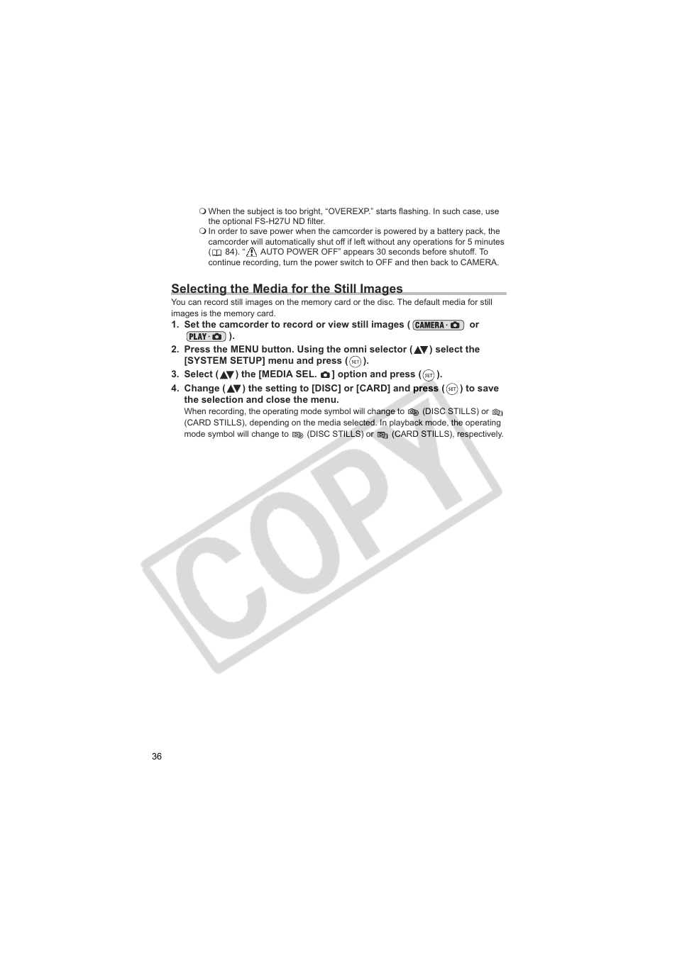 Selecting the media for the still images | Canon DC20  EN User Manual | Page 36 / 148