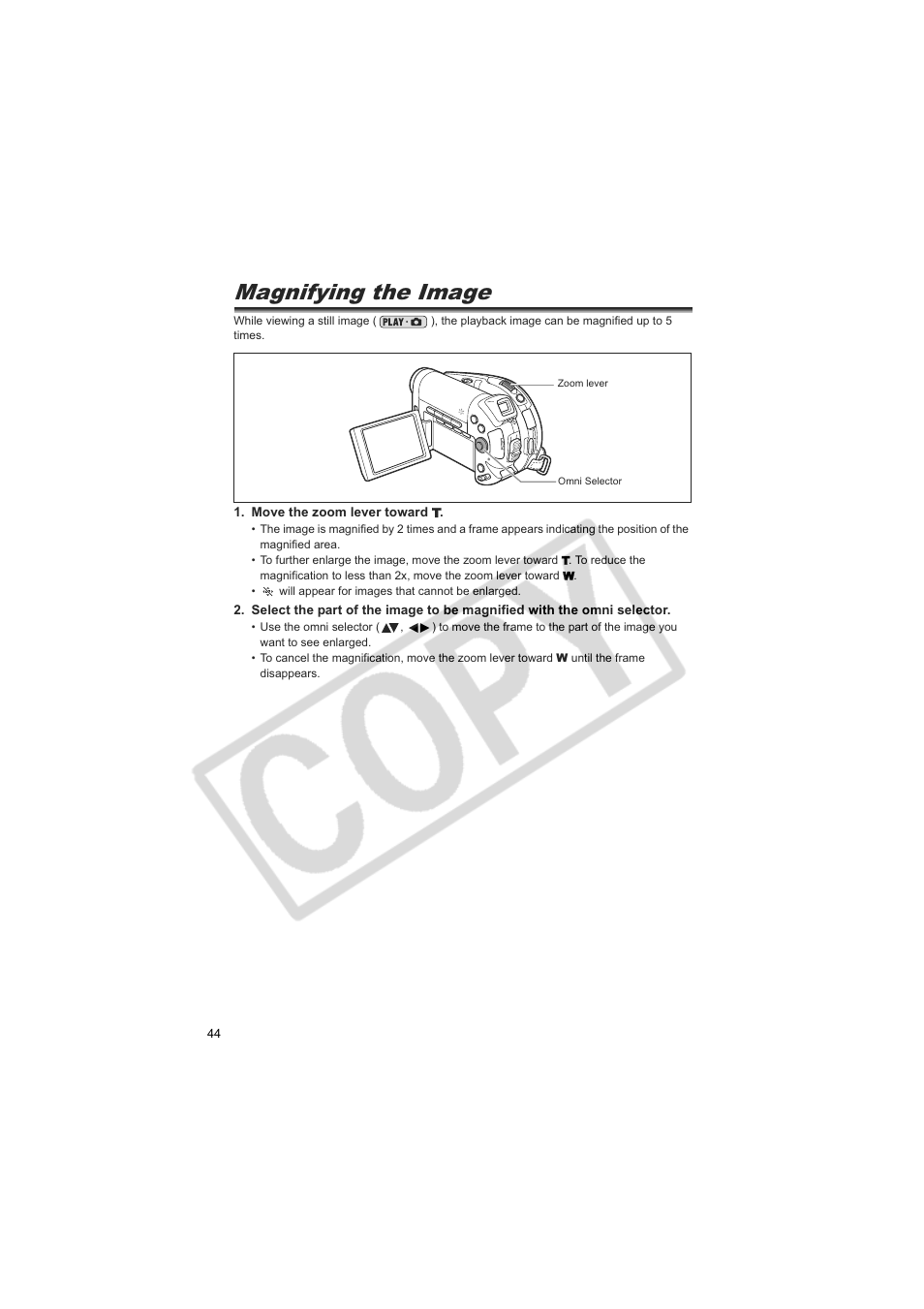 Magnifying the image | Canon DC20  EN User Manual | Page 44 / 148