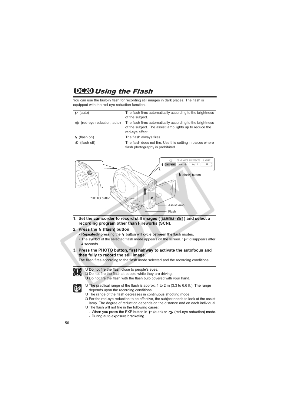 Using the flash | Canon DC20  EN User Manual | Page 56 / 148