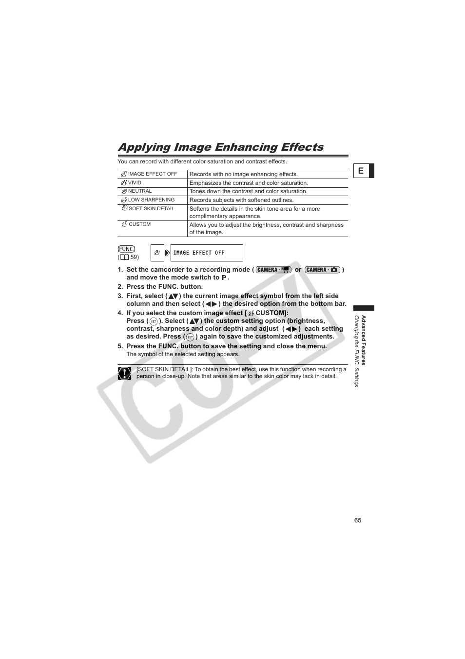 Applying image enhancing effects | Canon DC20  EN User Manual | Page 65 / 148