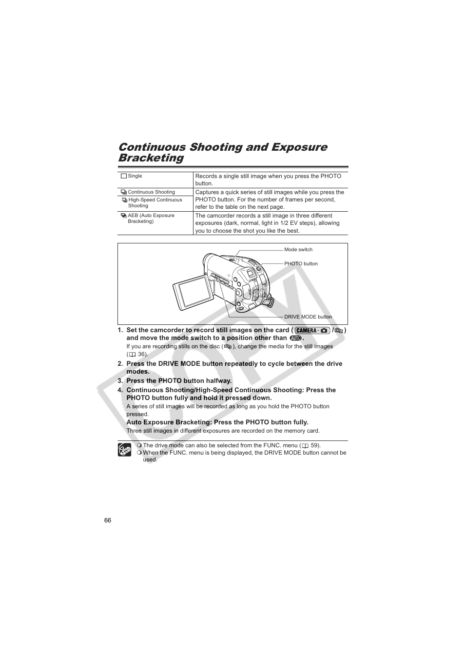 Continuous shooting and exposure bracketing | Canon DC20  EN User Manual | Page 66 / 148