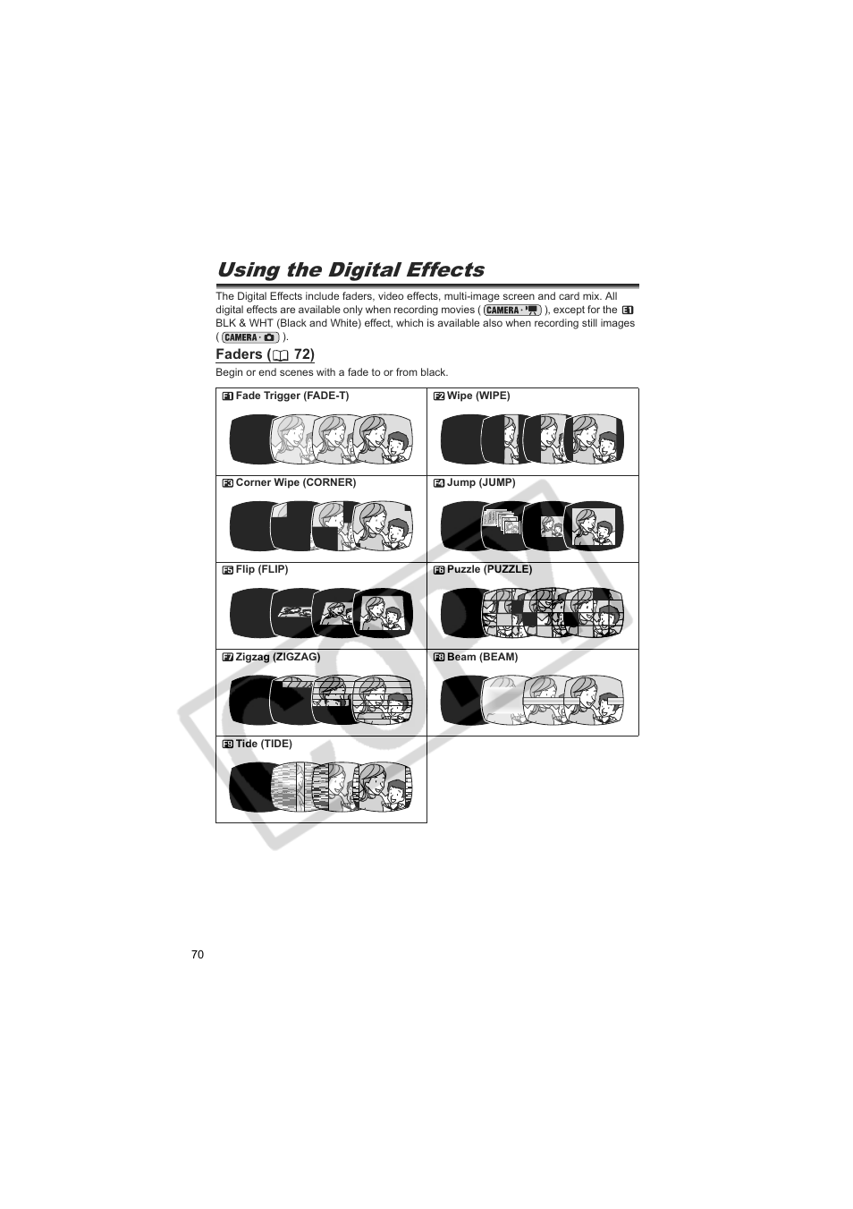 Using the digital effects | Canon DC20  EN User Manual | Page 70 / 148