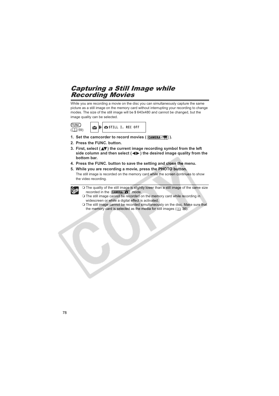 Capturing a still image while recording movies | Canon DC20  EN User Manual | Page 78 / 148