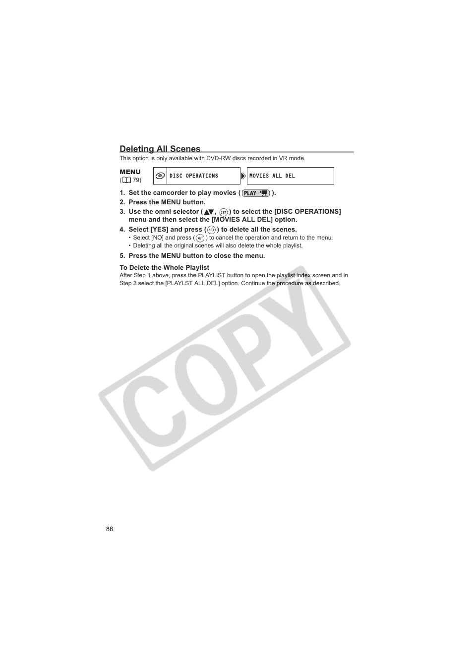 Deleting all scenes | Canon DC20  EN User Manual | Page 88 / 148