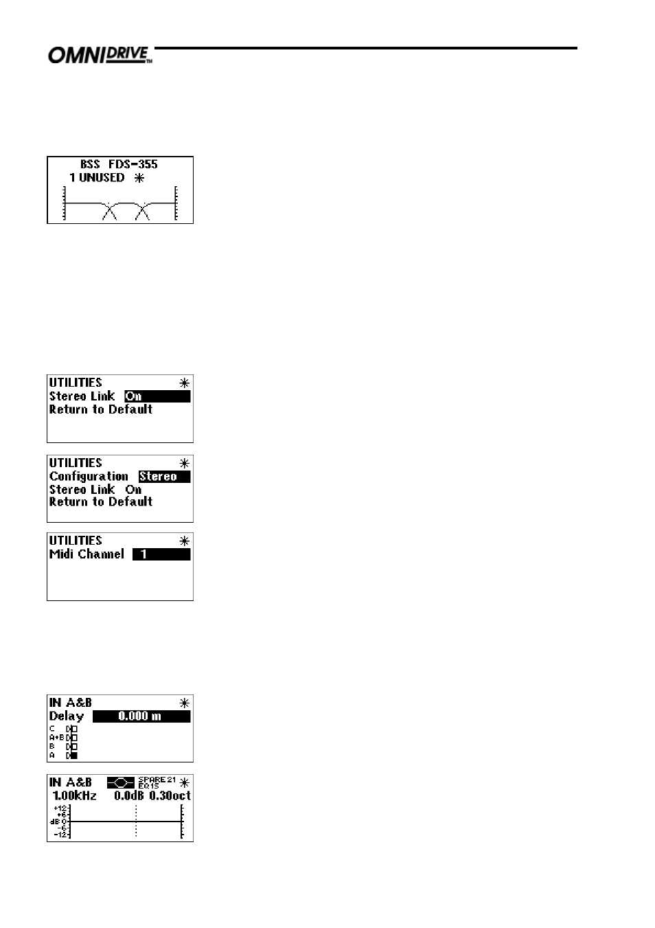 Input settings, Utilities, Key screens | BSS Audio FDS-355 OMNIDRIVE Owner's Manual User Manual | Page 18 / 52