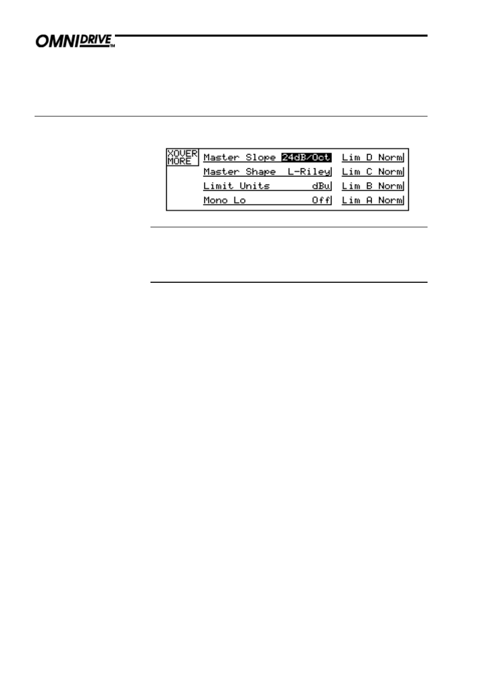 0 xover utility screen, Xover utility screen | BSS Audio FDS-388 OMNIDRIVE Owner's Manual User Manual | Page 34 / 66