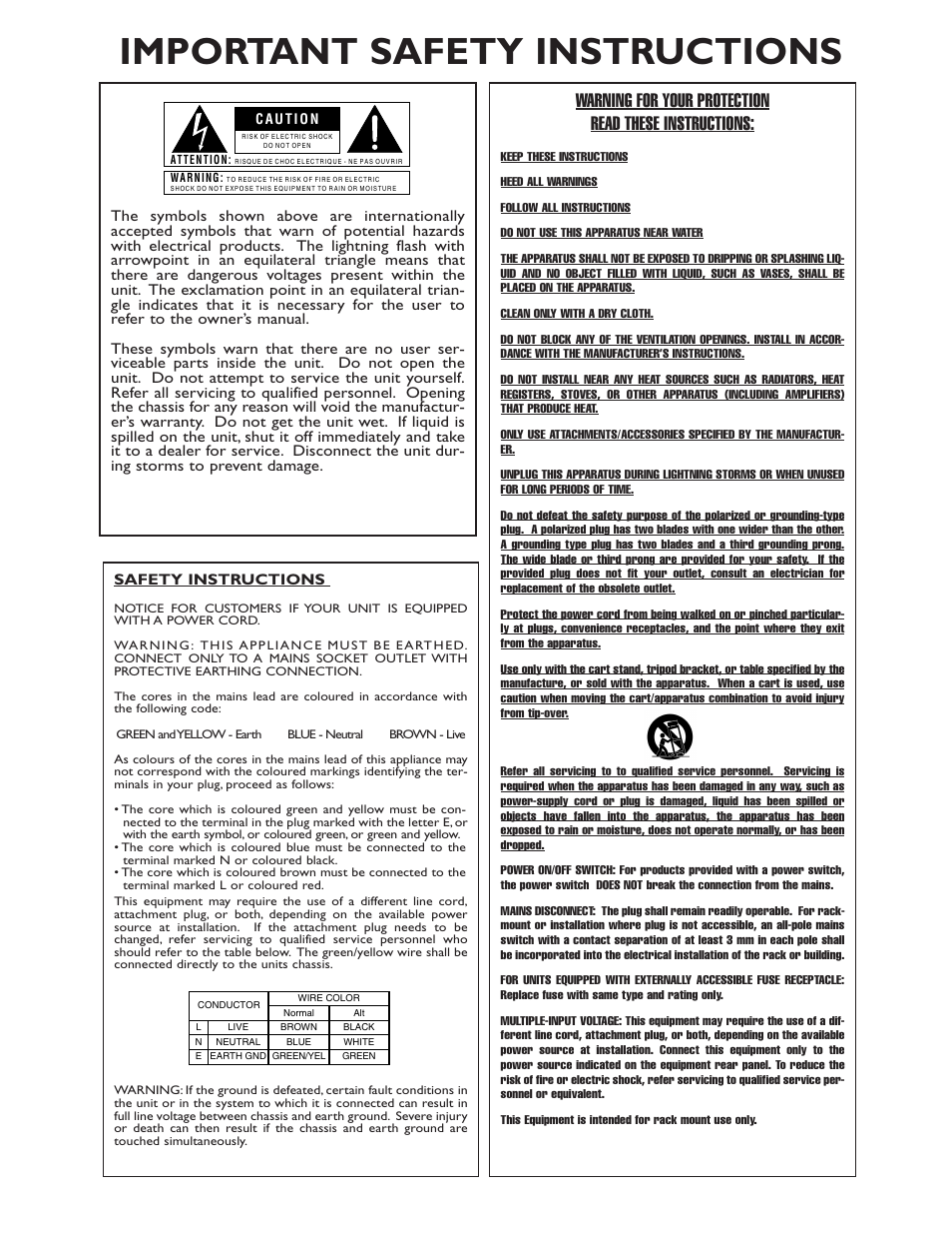 Important safety instructions | BSS Audio MSR-602/604II Owner's Manual User Manual | Page 2 / 38