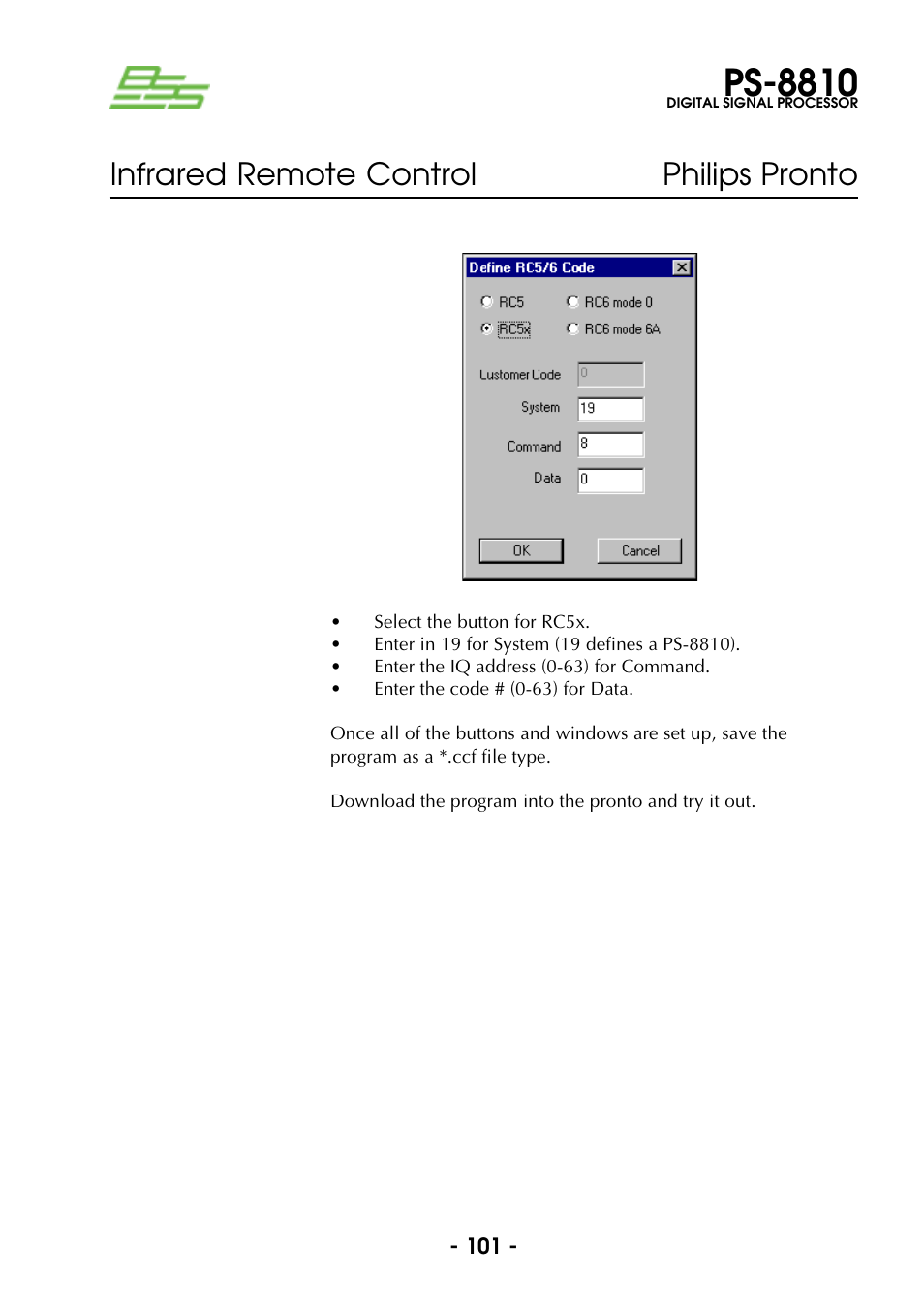 Ps-8810, Infrared remote control philips pronto | BSS Audio Prosys PS-8810 Owner's Manual User Manual | Page 101 / 121