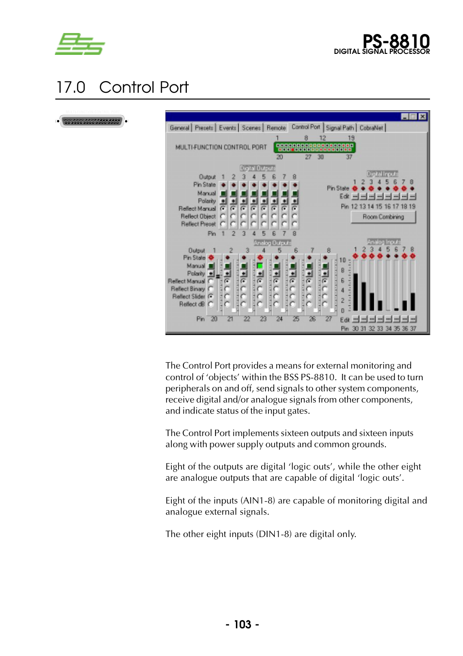 0 control port, Ps-8810 | BSS Audio Prosys PS-8810 Owner's Manual User Manual | Page 103 / 121