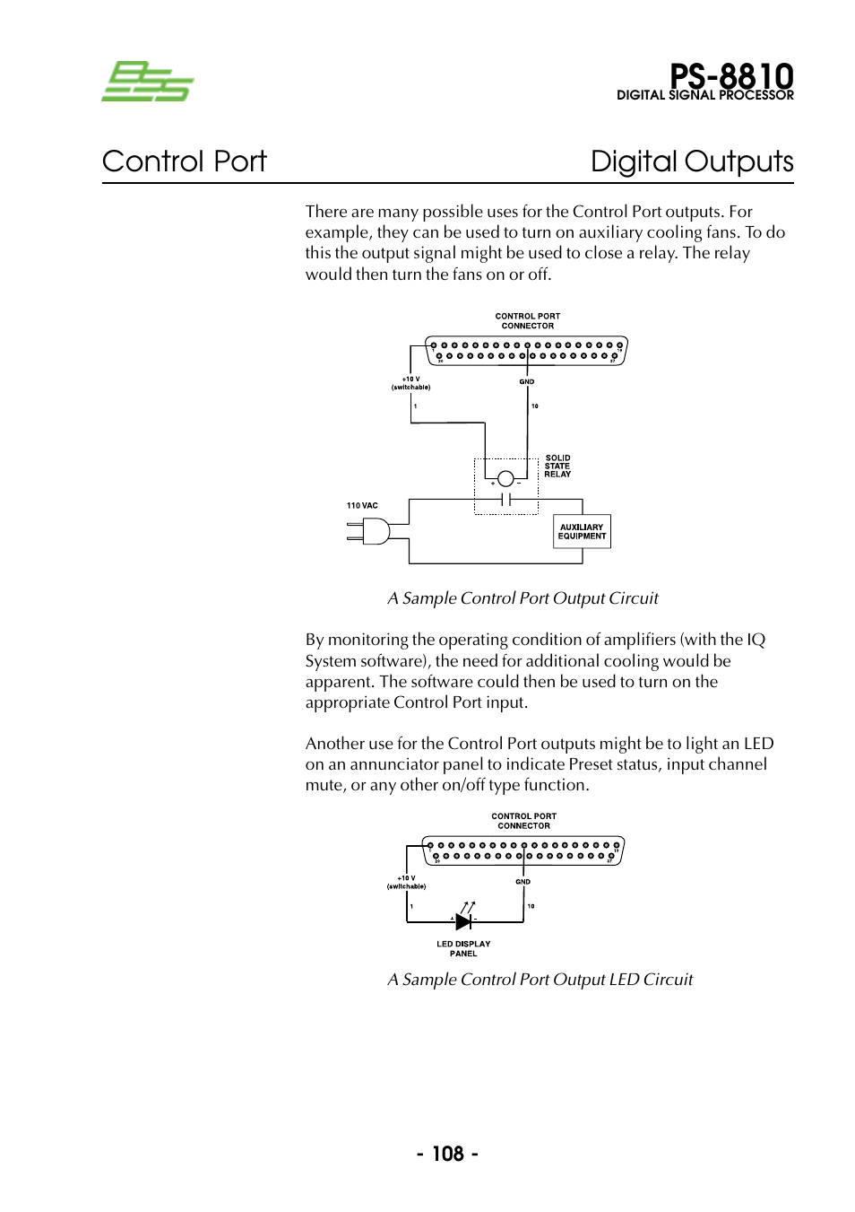 Ps-8810, Control port digital outputs | BSS Audio Prosys PS-8810 Owner's Manual User Manual | Page 108 / 121