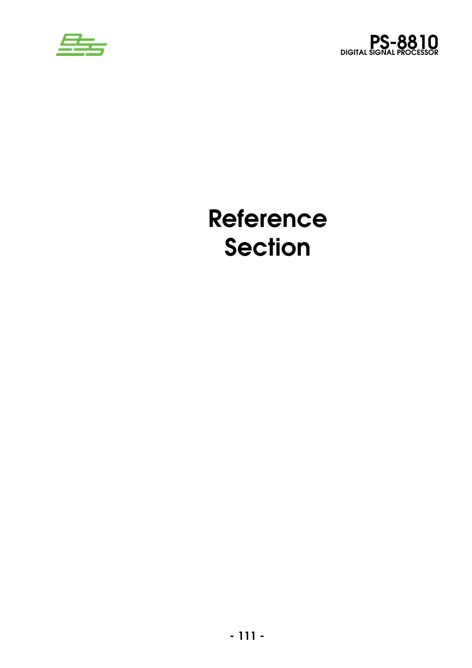 Reference section, Ps-8810 | BSS Audio Prosys PS-8810 Owner's Manual User Manual | Page 111 / 121