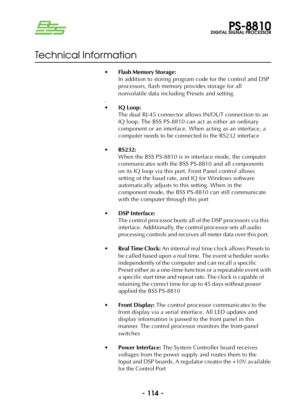 Ps-8810, Technical information | BSS Audio Prosys PS-8810 Owner's Manual User Manual | Page 114 / 121