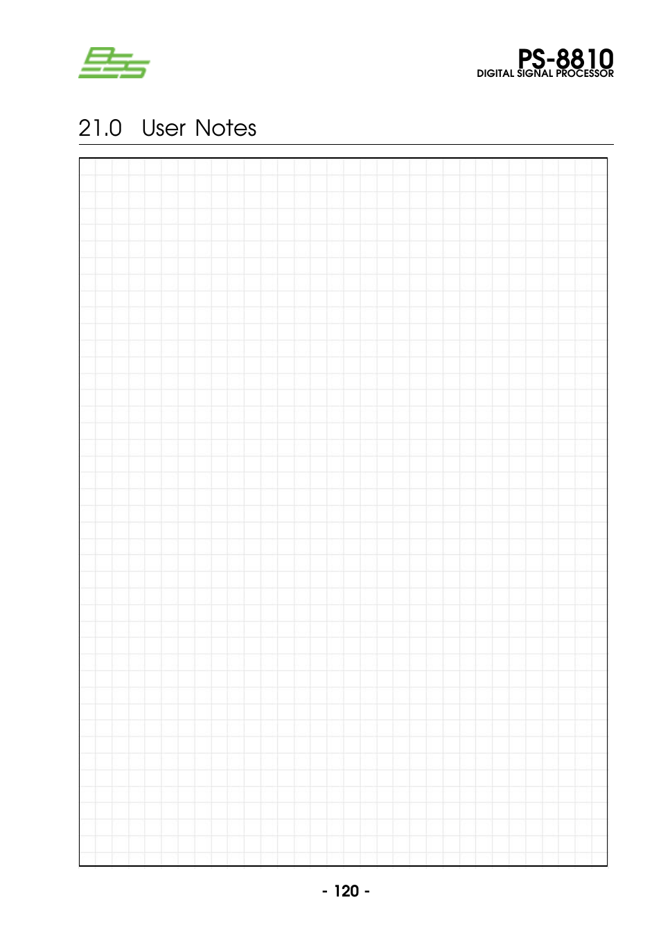 0 user notes, Ps-8810 | BSS Audio Prosys PS-8810 Owner's Manual User Manual | Page 120 / 121